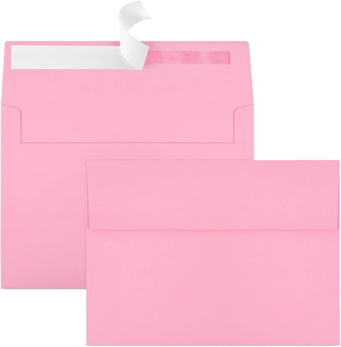 50 Pack 5x7 Envelopes - A7, Printable Invitation Envelopes - Self Seal for Weddings, Invitations, Photos, Greeting Cards, Mailing (Pink)