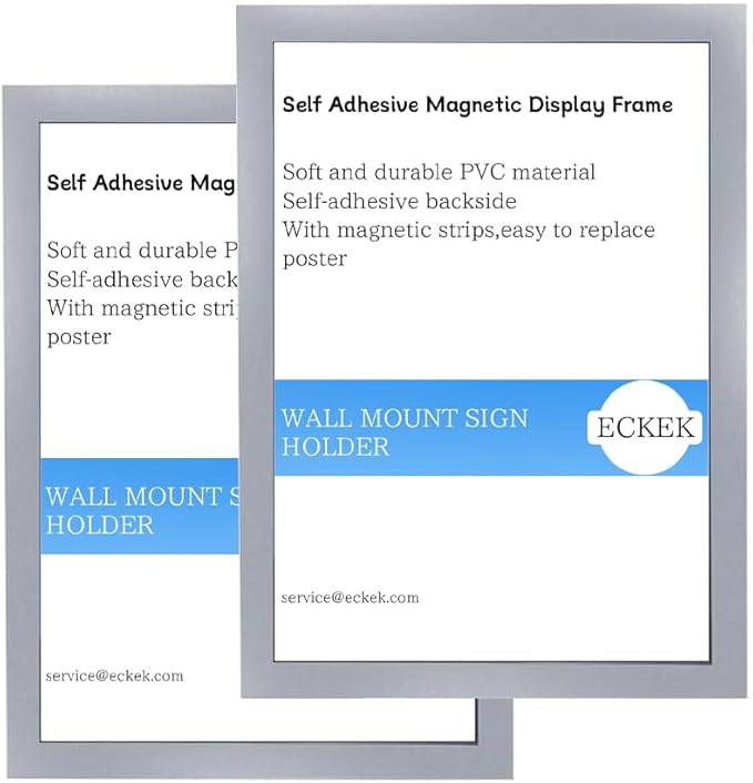 Wall Mount Sign Holder Self Adhesive Magnetic Display Frame Clear Document Frame for Office, Store, School, Home, Wall Picture Frame 2Pack (Silver A3 297×420mm/11.69×16.54inches)