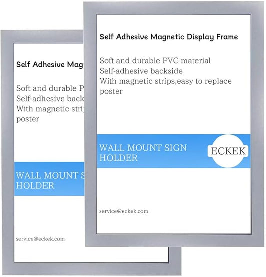Wall Mount Sign Holder Self Adhesive Magnetic Display Frame Clear Document Frame for Office, Store, School, Home, Wall Picture Frame 2Pack (Silver A3 297×420mm/11.69×16.54inches)