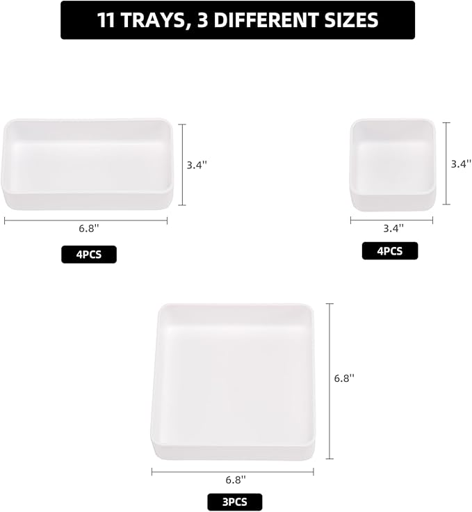 CHANCETSUI 11-Piece Stackable Drawer Organizer Set, Multi-size Desk Drawer Organizer Trays Vanity Storage Bins for Storing Makeup, Stationery, Utensils in Bathroom Dresser, Office and Kitchen