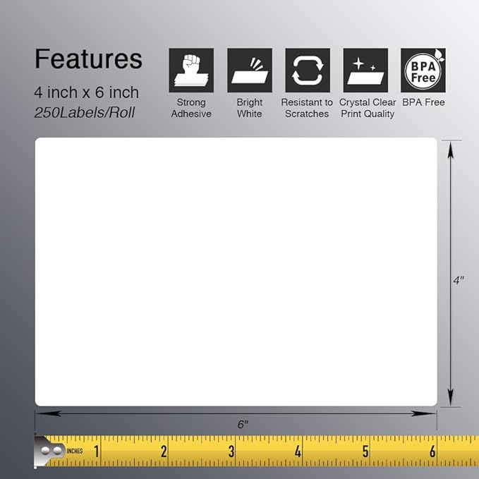 BETCKEY - 4" x 6" (102 mm x 152 mm) Shipping Labels Compatible with Zebra & Rollo Label Printer(not for dymo 4XL), Premium Adhesive & Perforated [16 Rolls, 4000 Labels]