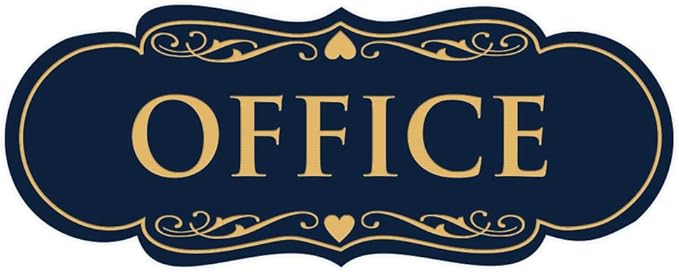 All Quality Designer Office Sign | Easy Installation - Blue/Gold - Small (1 Pack)
