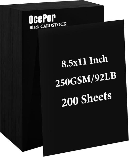 OcePor 200 Sheets Black Cardstock 8.5” x 11”, 92lb/250gsm Black Card Stock, Thick Card Stock Paper, Heavy Cardstock Paper for Printer, Resume, Scrapbooks, Art, Crafts, Business Cards