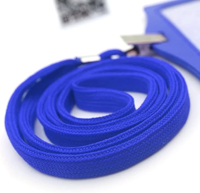Beebel Lanyard 100 Pack Blue Badge Lanyards Flat Lanyards Round 32" with Badge Clip