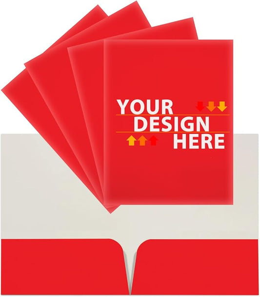 JAM PAPER Custom Printed Semi-Gloss Folders with Round Corner Pockets - Personalized Logo & Text - 12pt C1S - Red - 250/Pack