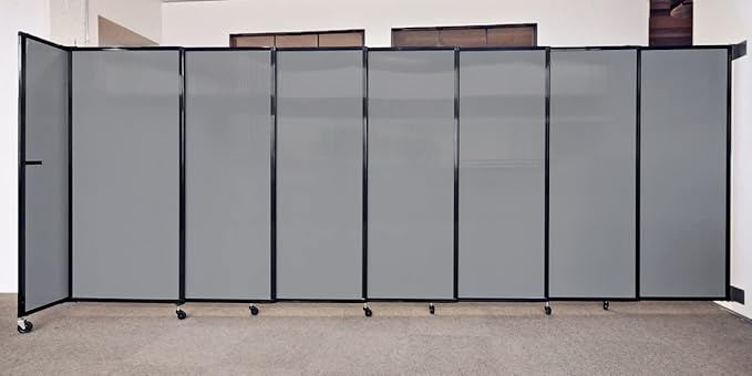 Wall-Mounted Sliding StraightWall Room Divider | Adjustable Widths | Locking Wheels | Room Separator | Up to 15'6" Wide x 5' Tall Slate Fabric Panels