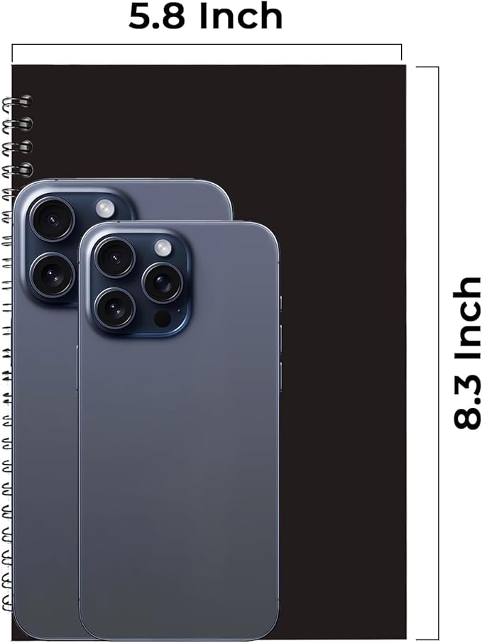 Bulk Spiral Notebook, 48 Pack, Unlined Journal, 5.8 x 8.3, 120 Pages (60 Sheets), 100 GSM Paper, No-Bleed, Black Cover Drawing Notebooks, Unlined Sketch Pad for Writing, Note Taking Travel