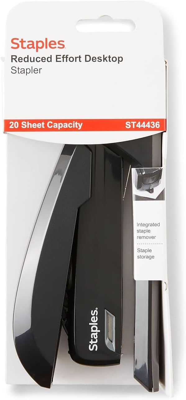 Staples One-Touch Desktop Stapler, 20 Sheet Capacity, Black (44436)
