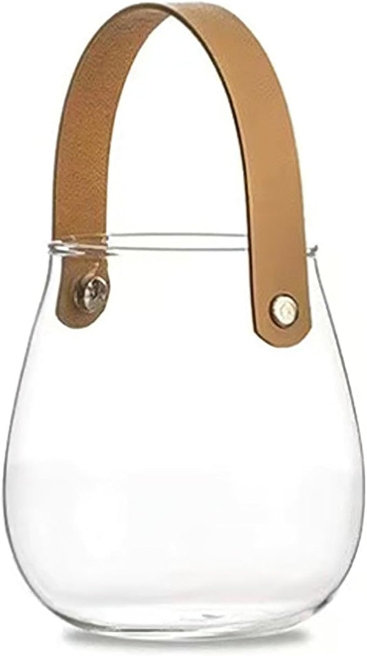 Hanging Candle Holder with Leather Handle, 1 pcs Clear Glass Tea Light Holders, Small Table Centerpieces Wedding Decor Party Dinner Home Decorations Festivals Christmas