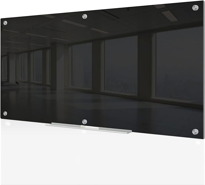 J&J worldwide Magnetic Black Glass Whiteboard 6' x 3', 70 x 35 Inches Large Frameless White Boards for Walls, Large Dry Erase Board for Office, Home, School