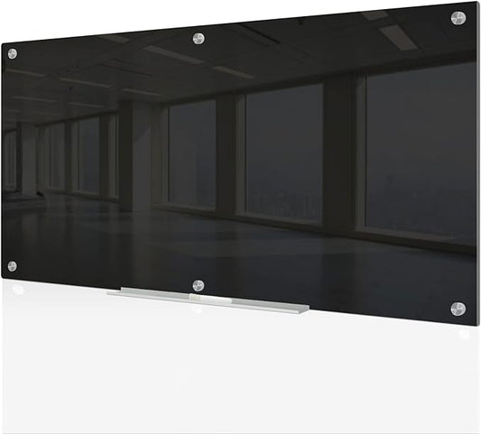 J&J worldwide Magnetic Black Glass Whiteboard 6' x 3', 70 x 35 Inches Large Frameless White Boards for Walls, Large Dry Erase Board for Office, Home, School