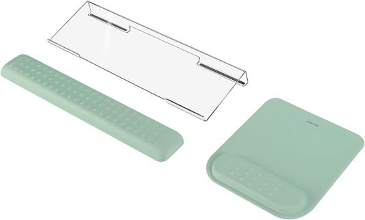 MOSISO Computer Keyboard Stand&Wrist Rest Support for Keyboard &Mouse Pad Set, Ergonomic Massage Wrist Rest Set, Easy Typing Working Acrylic Clear Stand for Office Home, Antique Green
