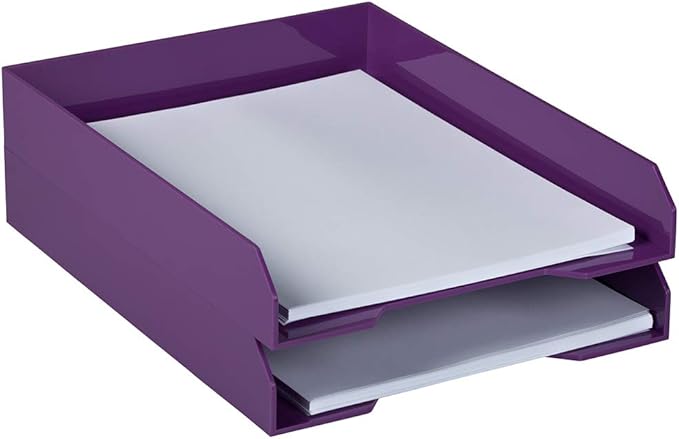JAM PAPER Stackable Paper Trays - Purple - Desktop Document, Letter, & File Organizer Tray - 2/Pack
