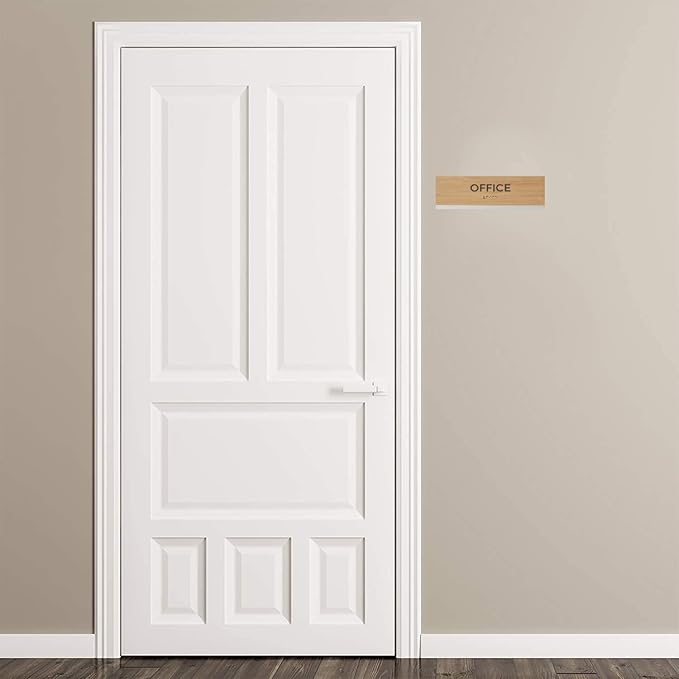 Office Sign With Braille/Small Business Easy Adhesive Mount Door And Wall Sign / 3" x 9" Oak Woodgrain Design