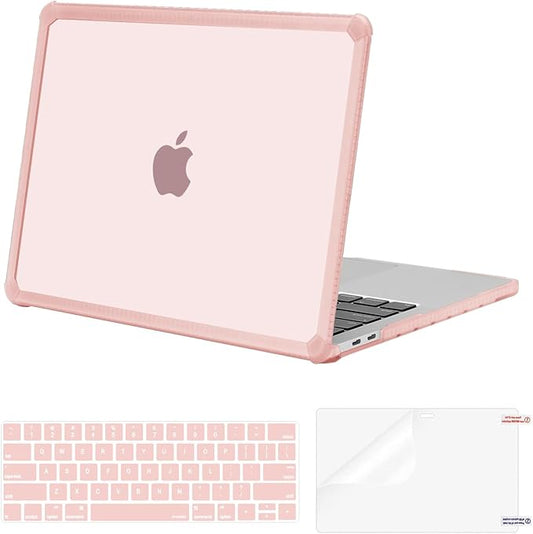 MOSISO Compatible with MacBook Pro 13 inch Case M2 2025-2016 A2338 M1 A2251 A2289 A2159 A1989 A1708 A1706, Anti-Cracking Heavy Duty Plastic TPU Bumper Hard Case&Keyboard Skin&Screen Film, Pink