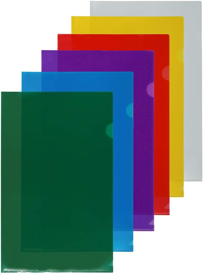 JAM PAPER Plastic Sleeves - Legal Size - 9 x 14 1/2 - Assorted Color Project Pockets - 12 Page Protectors/Pack