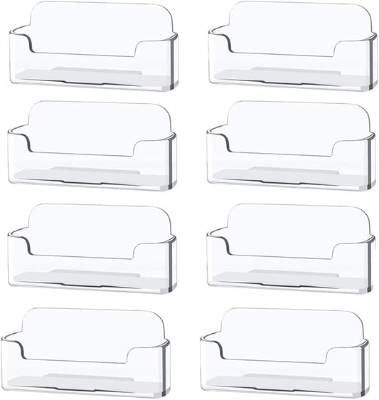 8 Pack Plastic Business Card Holder - Clear Business Card Case for Desk - Office Acrylic Business Card Stand Display