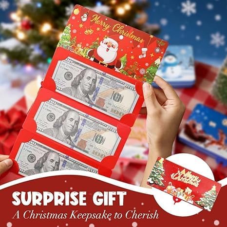 2PCS Christmas Cash Gift Envelopes 10 Slots, Christmas Cash Gift Envelopes with Tassel, 2026 Surprise Money Christmas Gift Card Holder for family friends lovers for Checks Cards Cash(Red+Green)