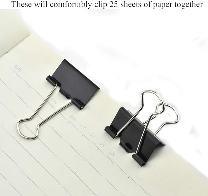 HAHIYO Binder Clips Paper Clamps Spring Steel Sturdy Small 0.98 inches Width 0.37 Inch Capacity No Sharp Edges Heavy Duty Tight Grip Reusable Black Metal Bright Finish for Home Office School 28 Pack