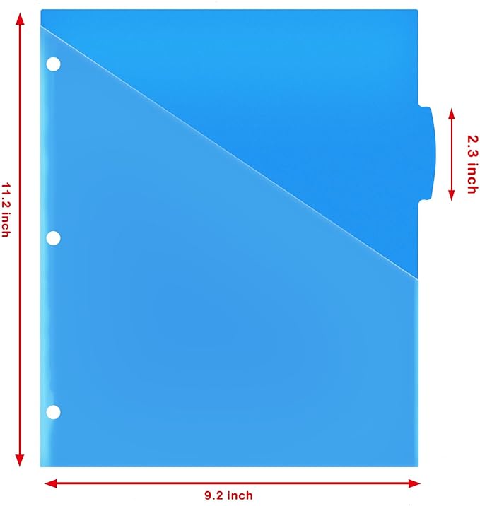 Plastic 5-Tab Dividers with Clear Front Pockets -1 Set, Pocket Dividers for 3-Ring Binders, Multi-Color Binder Dividers