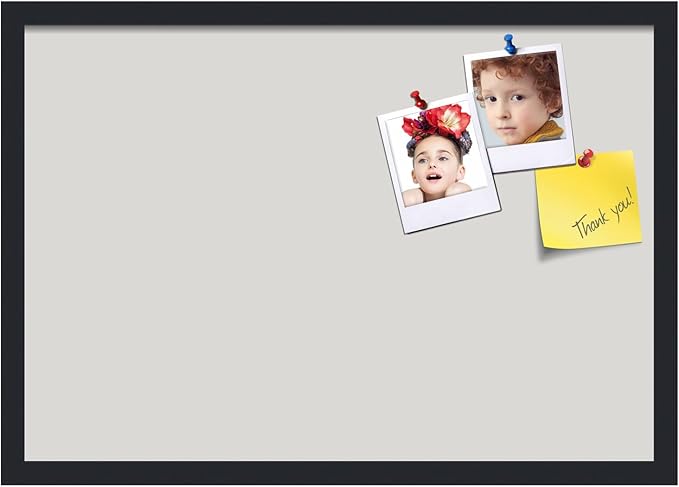 PinPix 26x18 Inch Cork Bulletin Board. This Decorative Framed Pin Board Comes with Light Stone Design and a Satin Black Frame. Ideal for Home Office Decor or Message Board (PinPix-1809)