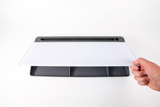 Glassboard Studio Glass Dry Erase Doodle Tray for Desktop Office Supply Storage - Marker and Eraser Included (8 Markers, Gray)