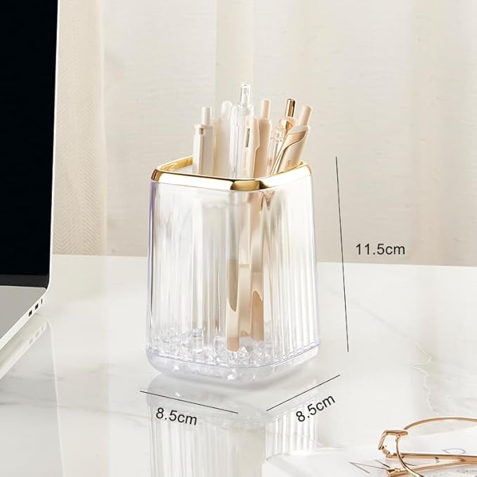 Clear Pen Holder for Desk,Pencil Holder,Makeup Brushes Cup, Desk Pen Pencil Organizer Desktop Supplies and Accessories for Women, Pen Cup Pencil Caddy for Office Home Art Supply