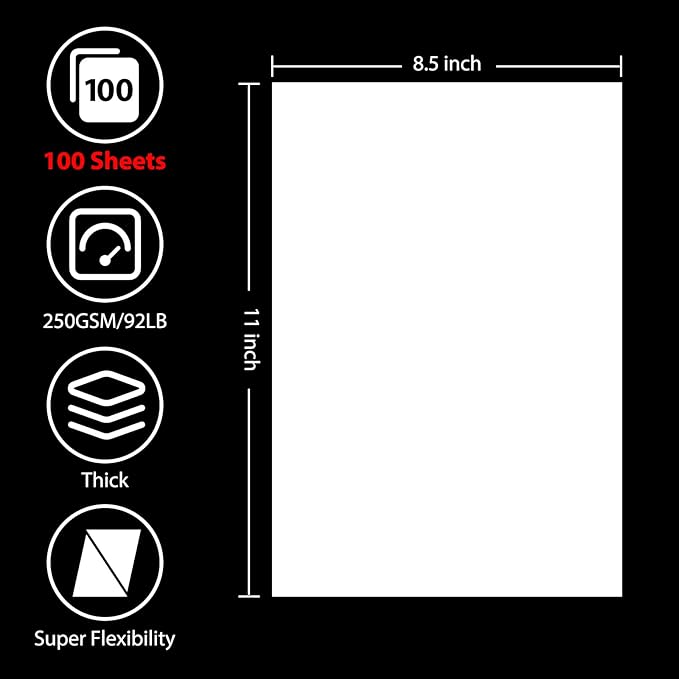 OcePor 100 Sheets White Cardstock 8.5” x 11”, 92lb/250gsm Card Stock, Thick Card Stock Paper, Heavy Cardstock Paper for Printer, Resume, Scrapbooks, Art, Crafts, Business Cards