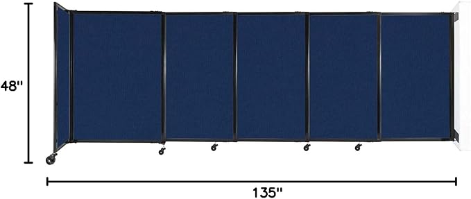 Wall-Mounted Sliding StraightWall Room Divider | Adjustable Widths | Locking Wheels | Room Separator | Up to 11'3" Wide x 4' Tall Navy Blue Fabric Panels