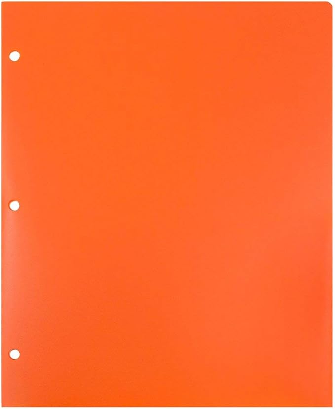 JAM PAPER Heavy Duty Plastic 3 Hole Punch Pocket Folders - Extra Tough School Folders - Orange - 6/Pack