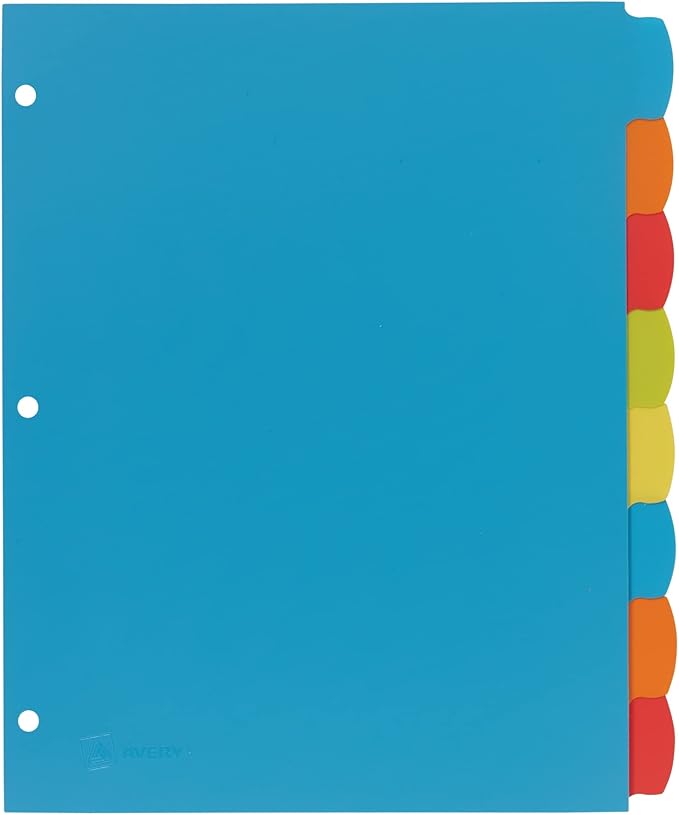 Avery Big Tab Write & Erase Durable Plastic Dividers for 3 Ring Binders, 8-Tab Sets, Bright Multicolor, 24 Sets, 192 Divider Tabs (16130)