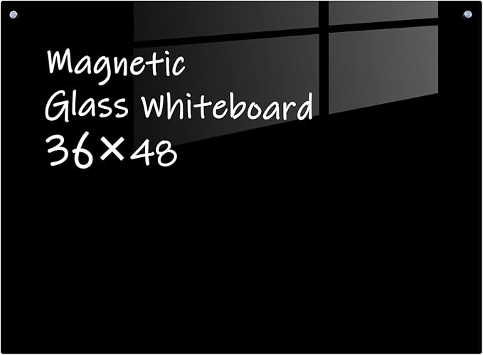 Glass Magnetic Black Board - 48 x36 Inches Frameless Dry Erase Blackboard for Wall, Wall Mounted Glass Board, Writing Board for Office, Meetings and Schools