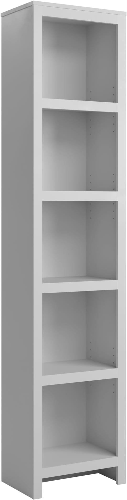 Prepac Moda 80" Tall 5-Tier Narrow Bookcase in White, Modern Storage Accent Bookshelf with 3 Adjustable Shelves for Home, Office, Living Room, Bedroom