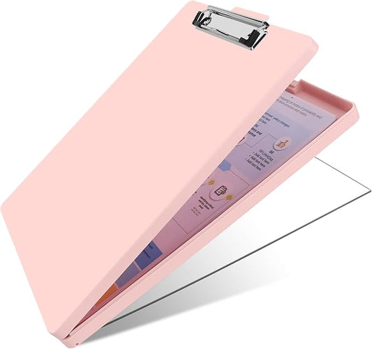 Clipboard with Storage,Three-Tier Box Clipboards(Letter Size),Storage Clipboard with Clip Form Holder Clipboards,Dry Erase Clip Boards 8.5x11 with Storage for Office School Supplies Clip Board-Pink
