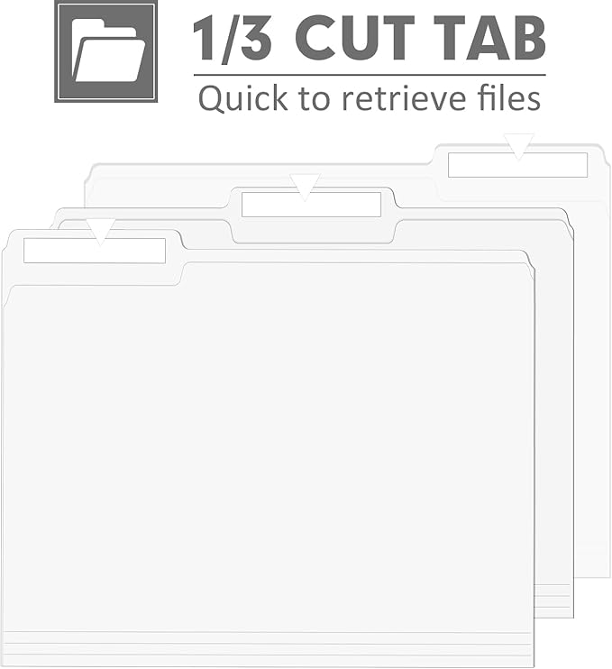 File Folder, PANDRI 120 Pack File Folder, 1/3 Cut Tab, Letter Size, Filing Folder for Office School Business, White