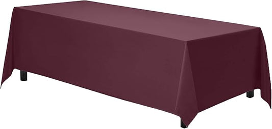 Gee Di Moda Rectangle Tablecloth - 90 x 132 Inch Burgundy Table Cloth for 6 Foot Table with Floor-Length Drop - Heavy Duty Washable Fabric - 6 Ft Buffet Table, Holiday Party, Wedding & Baby Shower