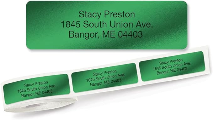 Colorful Images Green Metallic Foil Rolled Return Address Mailing Labels with Dispenser, Customize with Name & Shipping Address, 500 Self Adhesive, Easy Peel Sticker Label Roll, 3/4" x 2 1/2"