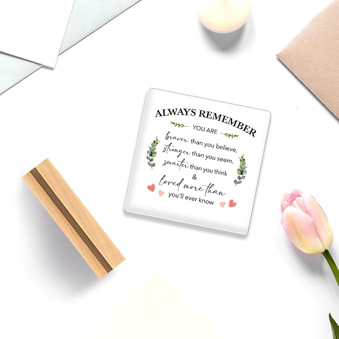 Cheer Up Gifts for Best Friend Encouragement Gifts for Coworker,Inspirational Gifts for Women,Believe Sign Office Desk Decor,Always Remember You Are Braver Gift Acrylic Plaque A338