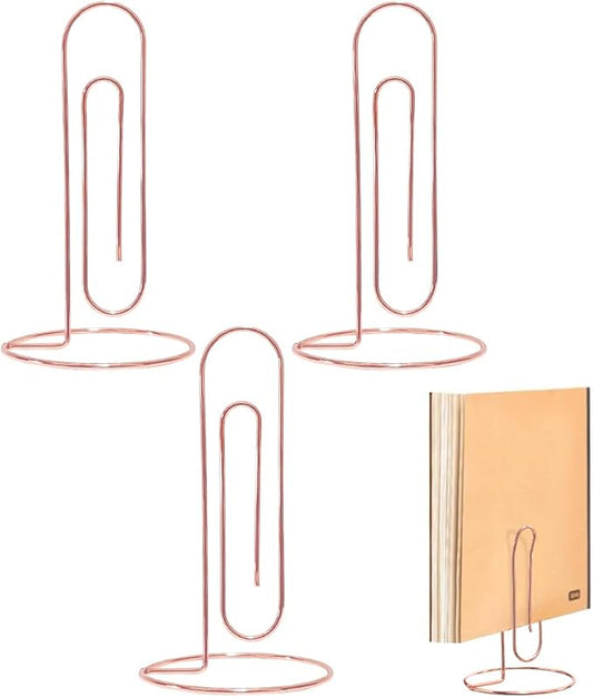4 Pack Large Paper Clip Memo Holder for Desk,Letter Holder,Paper Stand for Desk,Letter & Bill Storage,Mail Organizer Office Accessories Desktop Message Office Decor (Rose Gold)