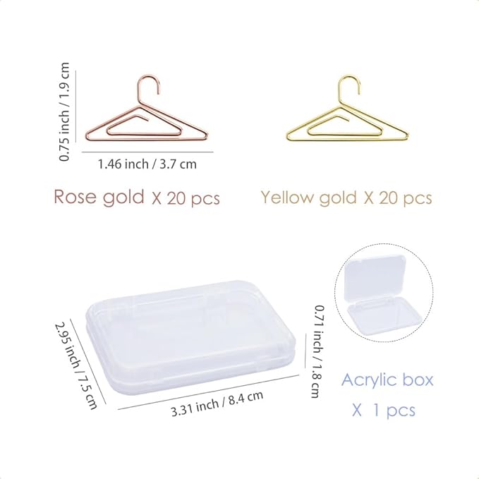 OWLFAVO 40pcs Hanger Shape Paper Clips with Clear Box, Rose Gold and Yellow Gold, Funny Cute Paperclips Bookmarks Planner Clips for Fun Office Supplies School Gifts Wedding Decoration