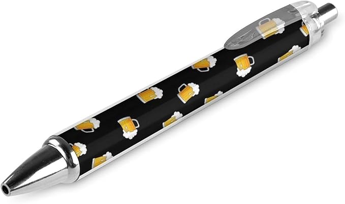 Cute Ballpoint Pens for Women, 0.5mm Refillable Black Ink Writing Pens with Comfortable Grip Beers Cartoon Pattern Yellow Black Ball Point Pen Writing Supplies 2 Pcs