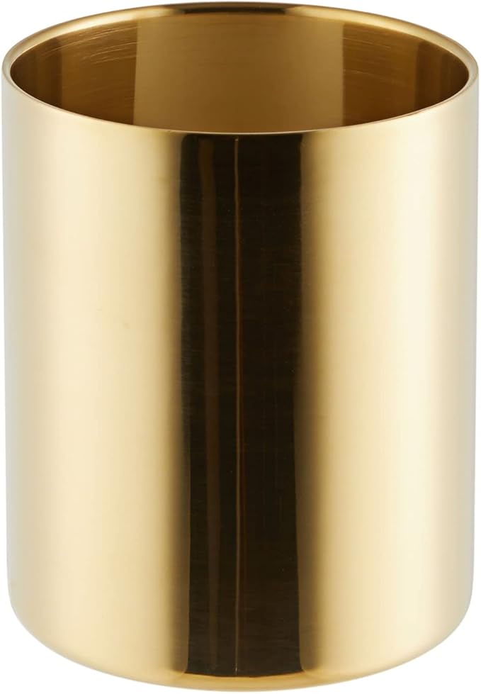 Juvale Desk Organizer Pen & Pencil Holder - 3.2 x 3.9 in, Gold Stainless Steel - Desk Supply Organizer with Gold Pen Cup, Makeup Brush Cup & Vanity Brush Holder