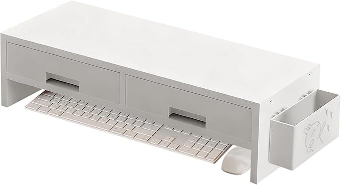 Monitor Stand Riser - Double Drawer Ergonomic Organizer for Desk, Authentic Computer Monitor Riser with Storage, Desktop Accessory for Family Friends Home Offices Indoor Study Room