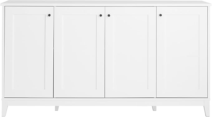 Prepac Yaletown 4 Panel Door Console Table with Storage, White Storage Cabinet with Doors and Shelves, Sideboard Storage Cabinet 60" W x 32" H x 16" D, WCBG-2220-1