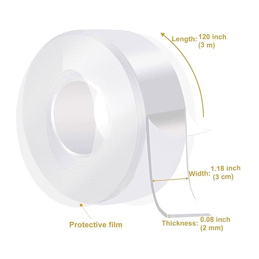 WINNOW Double Sided Tape for Walls - Strong Adhesion, Washable and Reusable, No Residue Removable Mounting Tape for Walls, Bathroom, Mats, Picture Hanging (1.18 inches x 30 feet)