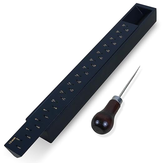 Black Book Binding Cradle, Wood Bookbinding Punching Cradle with an Awl, Bamboo Signature Punching Cradles with Piercing Guide 10 mm Hole Spacing, Portable Book Binding Tools Kits for Book DIY Crafts