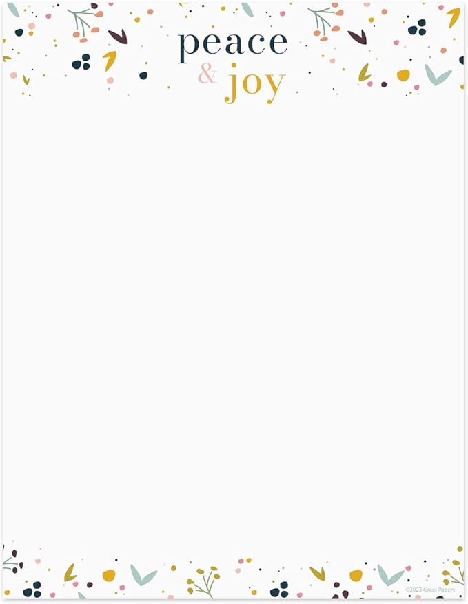 Peace And Joy Christmas Letterhead / 50 Sheets / 8.5" x 11" Festive Winter Holiday Paper/Decorative Christmas Greeting Stationery