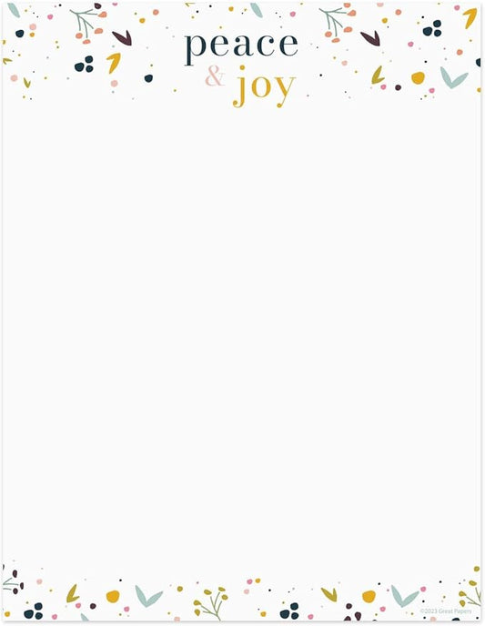 Peace And Joy Christmas Letterhead / 50 Sheets / 8.5" x 11" Festive Winter Holiday Paper/Decorative Christmas Greeting Stationery