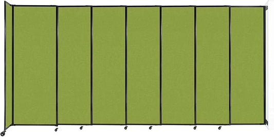 Wall-Mounted Sliding StraightWall Room Divider | Adjustable Widths | Locking Wheels | Room Separator | Up to 15'6" Wide x 7'6" Tall Lime Green Fabric Panels