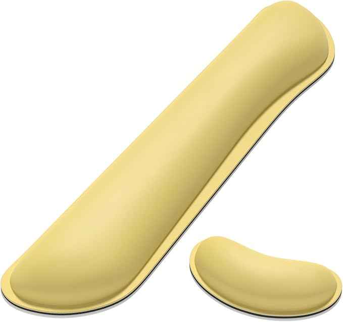 Dapesuom Keyboard Wrist Rest Set, Cute PU Leather Wrist Cushion for Computer Keyboard and Mousepad, Memory Foam Mouse Pad Rests Support with Non-Slip Base for Typing Pain Relief, Laptop, Lemon Yellow